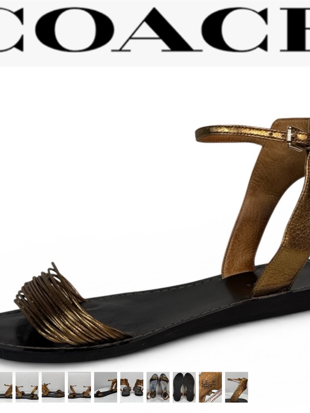 COACH VINTAGE MELYNDA BRONZE METALLIC LEATHER STRAPPY SANDALS ANKLE STRAP SIZE 9 - Picture 2 of 10